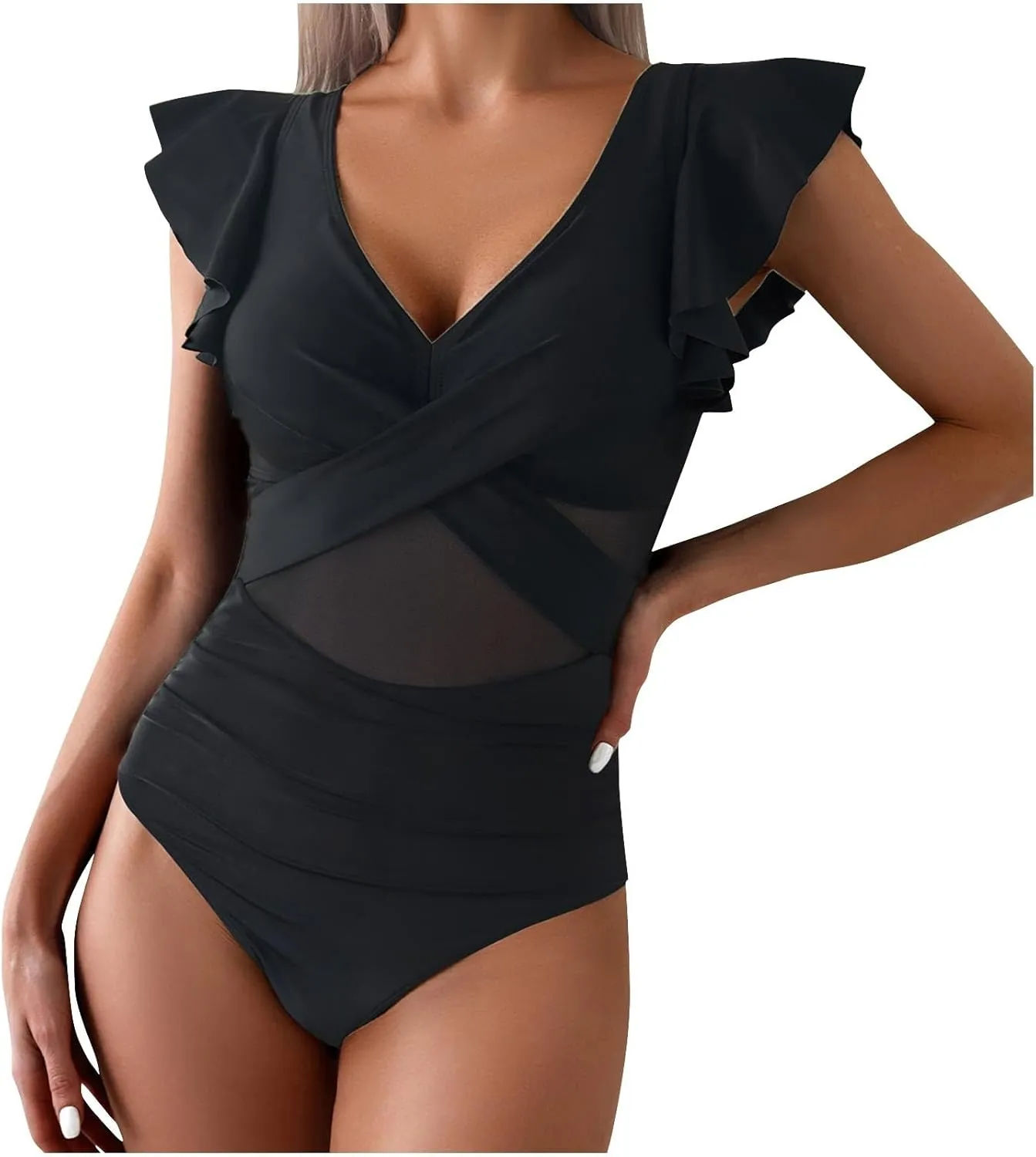 Womens Sexy One Piece Swimsuits Tummy Control Bathing Suits Backless High Waisted Wrap Tie Back Plus Size Swimsuits