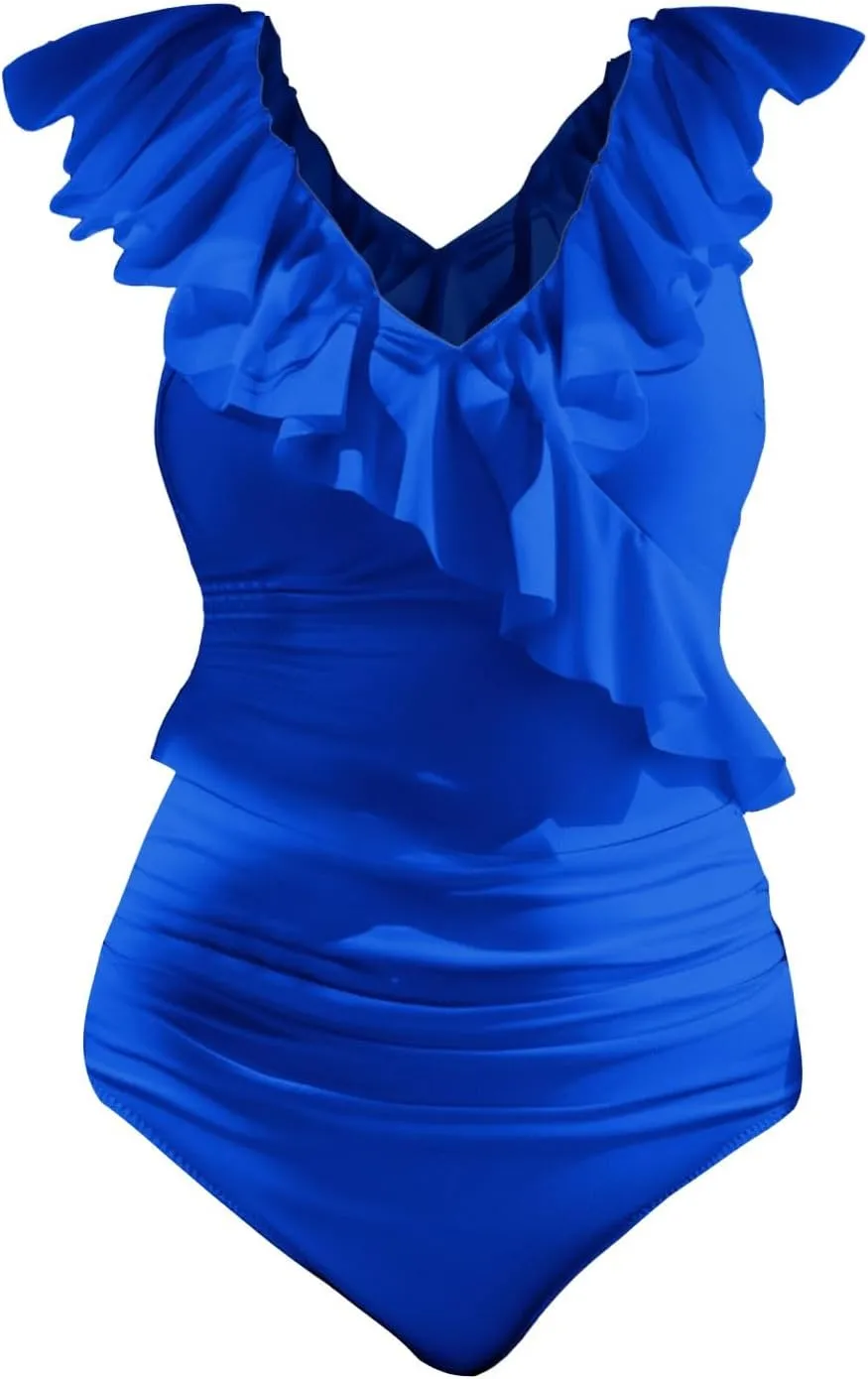 Women's Slim Fit Cute Swimsuit with Chest Pad Without Brackets Pleated V Neck Swimsuit Bikini Styler