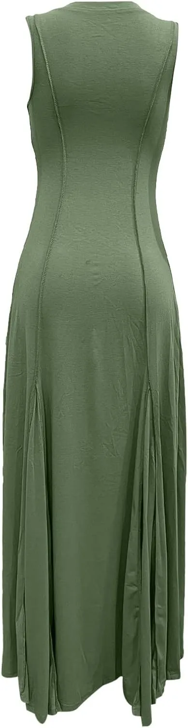 Womens Solid Round Neck Long Sleeved Patchwork Long Skirt Is Fashionable and Comfortable Cute Short Dresses