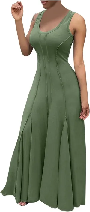 Womens Solid Round Neck Long Sleeved Patchwork Long Skirt Is Fashionable and Comfortable Cute Short Dresses