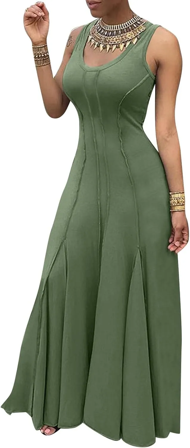 Womens Solid Round Neck Long Sleeved Patchwork Long Skirt Is Fashionable and Comfortable Cute Short Dresses