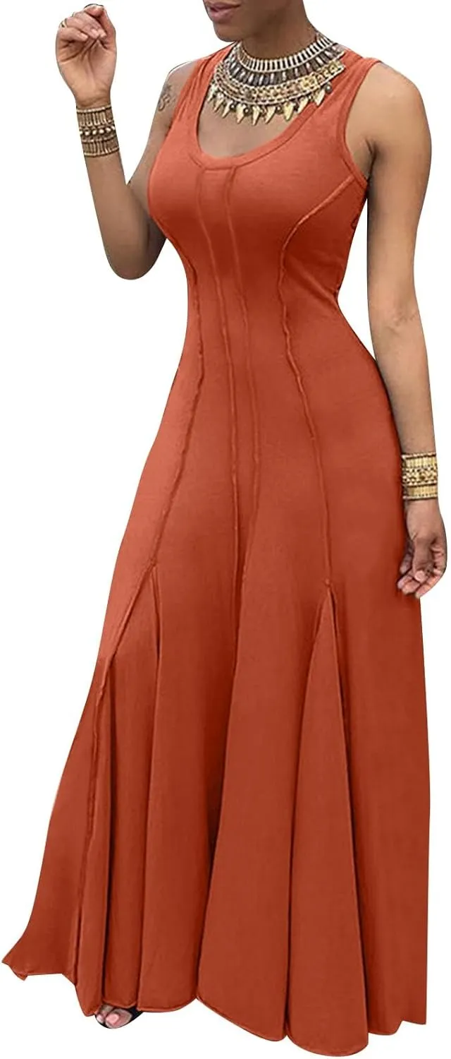 Womens Solid Round Neck Long Sleeved Patchwork Long Skirt Is Fashionable and Comfortable Cute Short Dresses