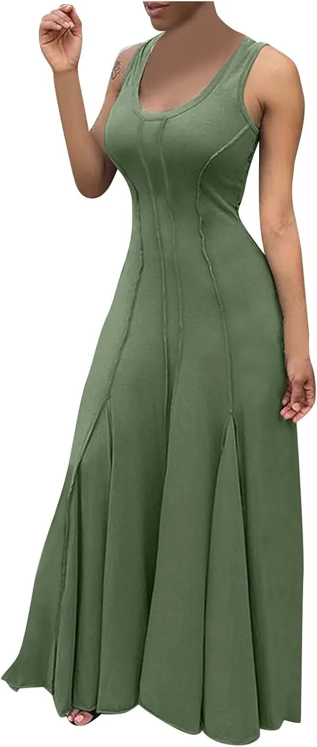 Womens Solid Round Neck Long Sleeved Patchwork Long Skirt Is Fashionable and Comfortable Cute Short Dresses