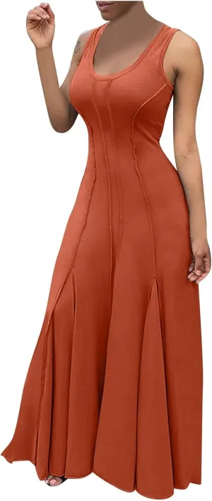 Womens Solid Round Neck Long Sleeved Patchwork Long Skirt Is Fashionable and Comfortable Cute Short Dresses