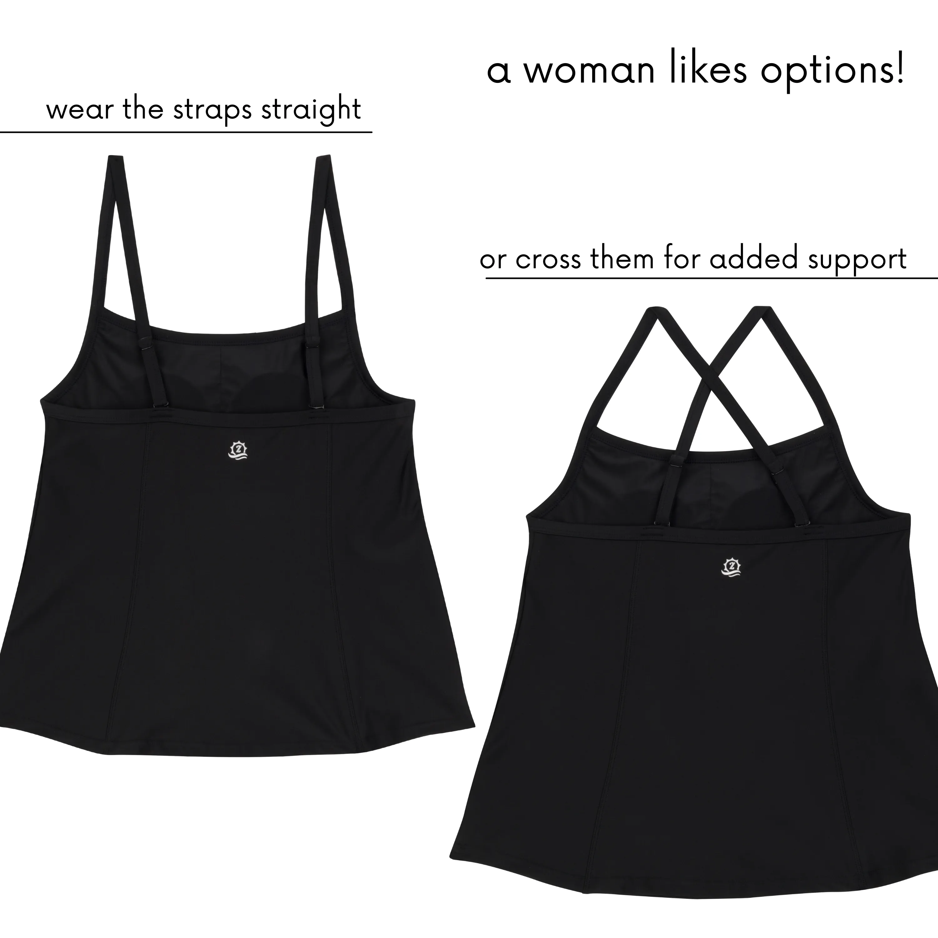 Women’s Strappy A-Line Tankini Top | “Black”