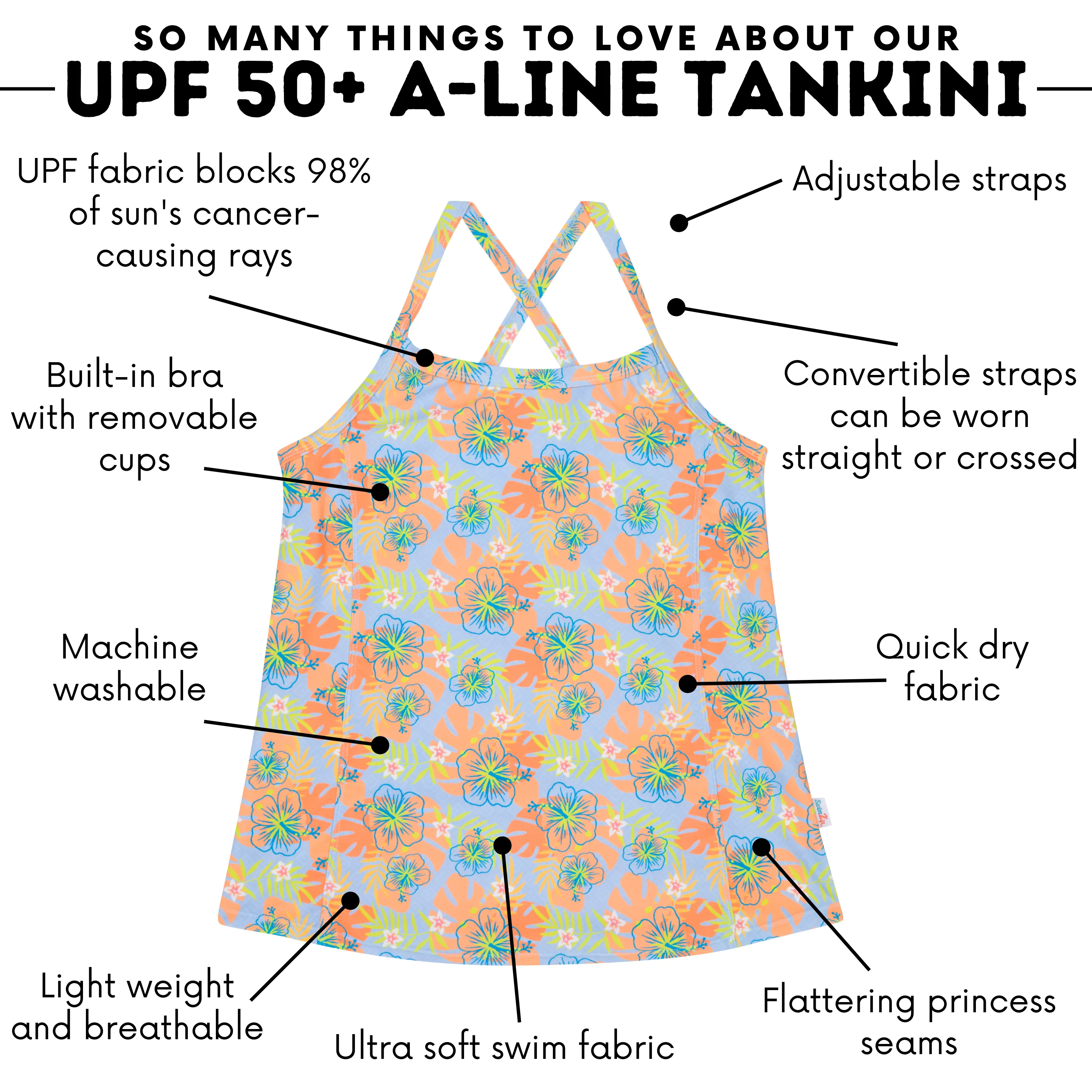 Women’s Strappy A-Line Tankini Top | “Groovy”