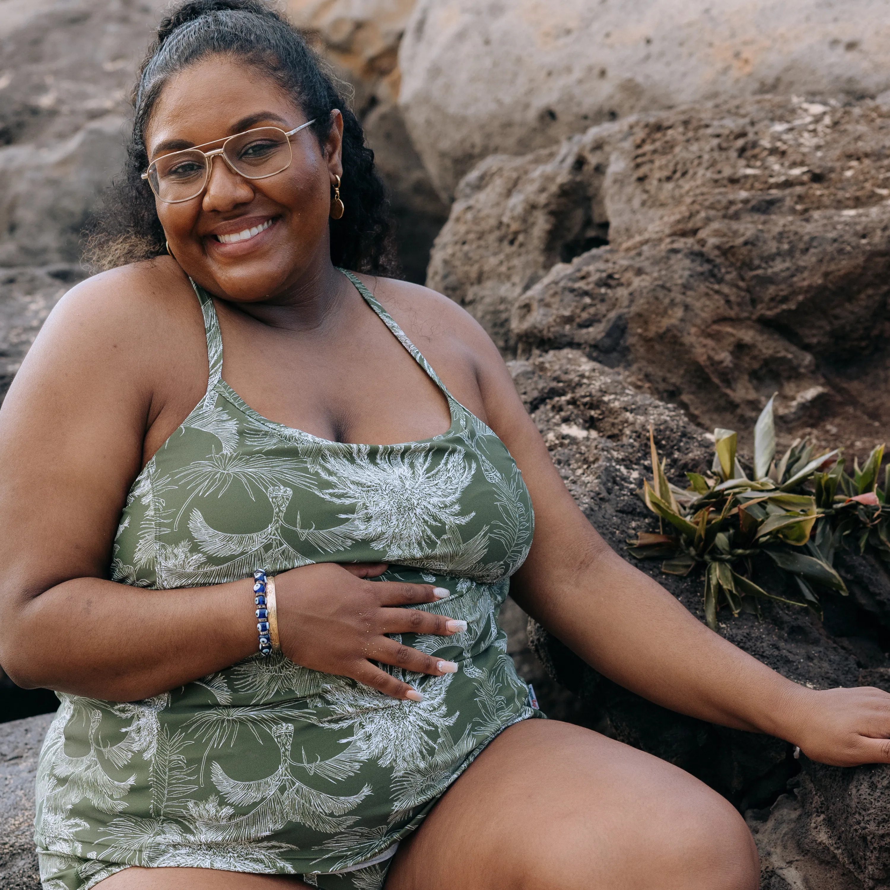 Women’s Strappy A-Line Tankini Top | “Hawaiian Rainforest”