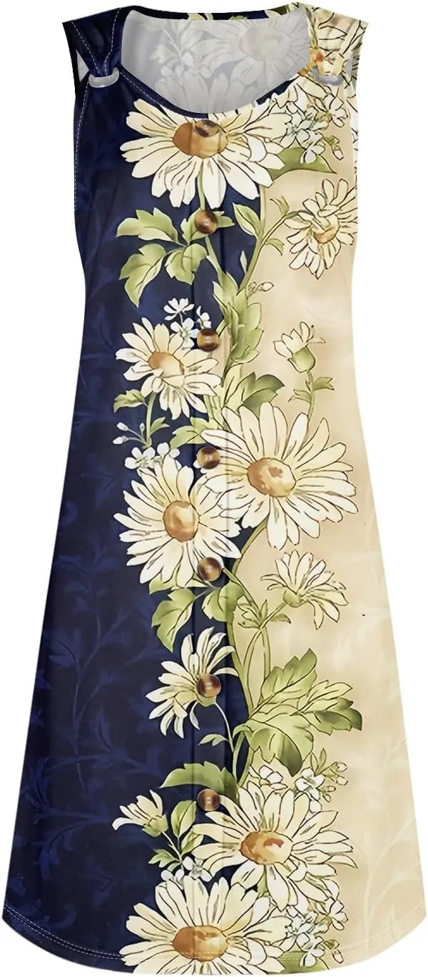 Womens Swim Cover up Button Dowm Casual Floral Beach Dress Summer Vacation Plus Size Tank Dress