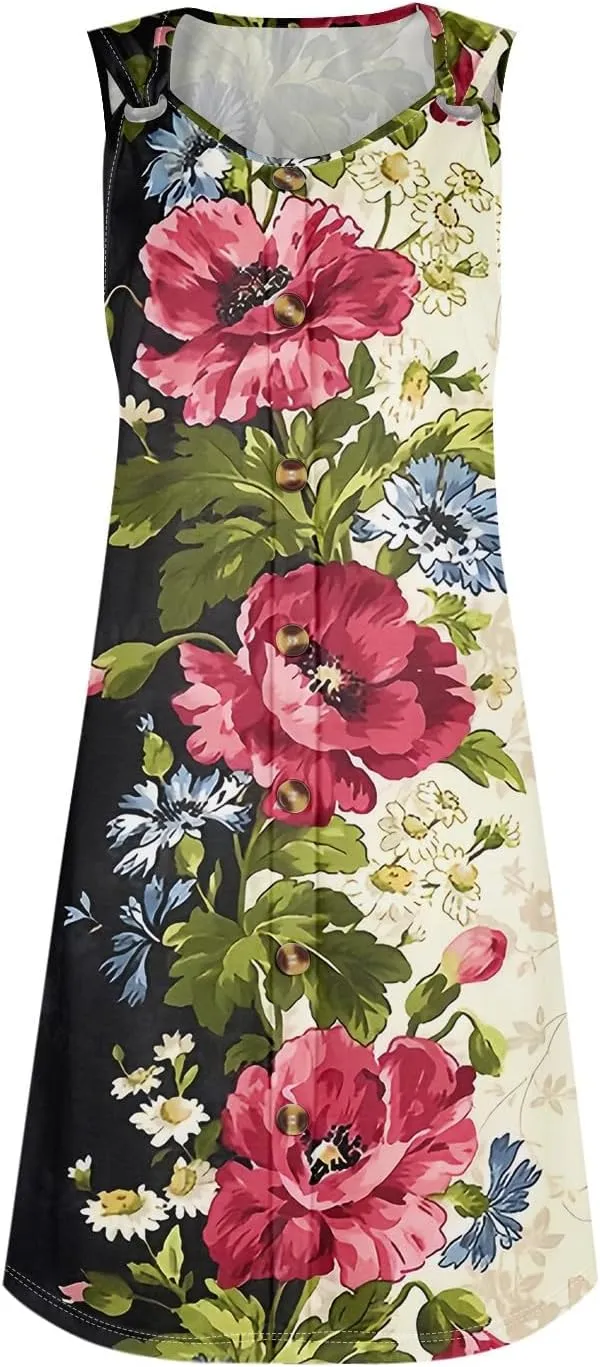 Womens Swim Cover up Button Dowm Casual Floral Beach Dress Summer Vacation Plus Size Tank Dress