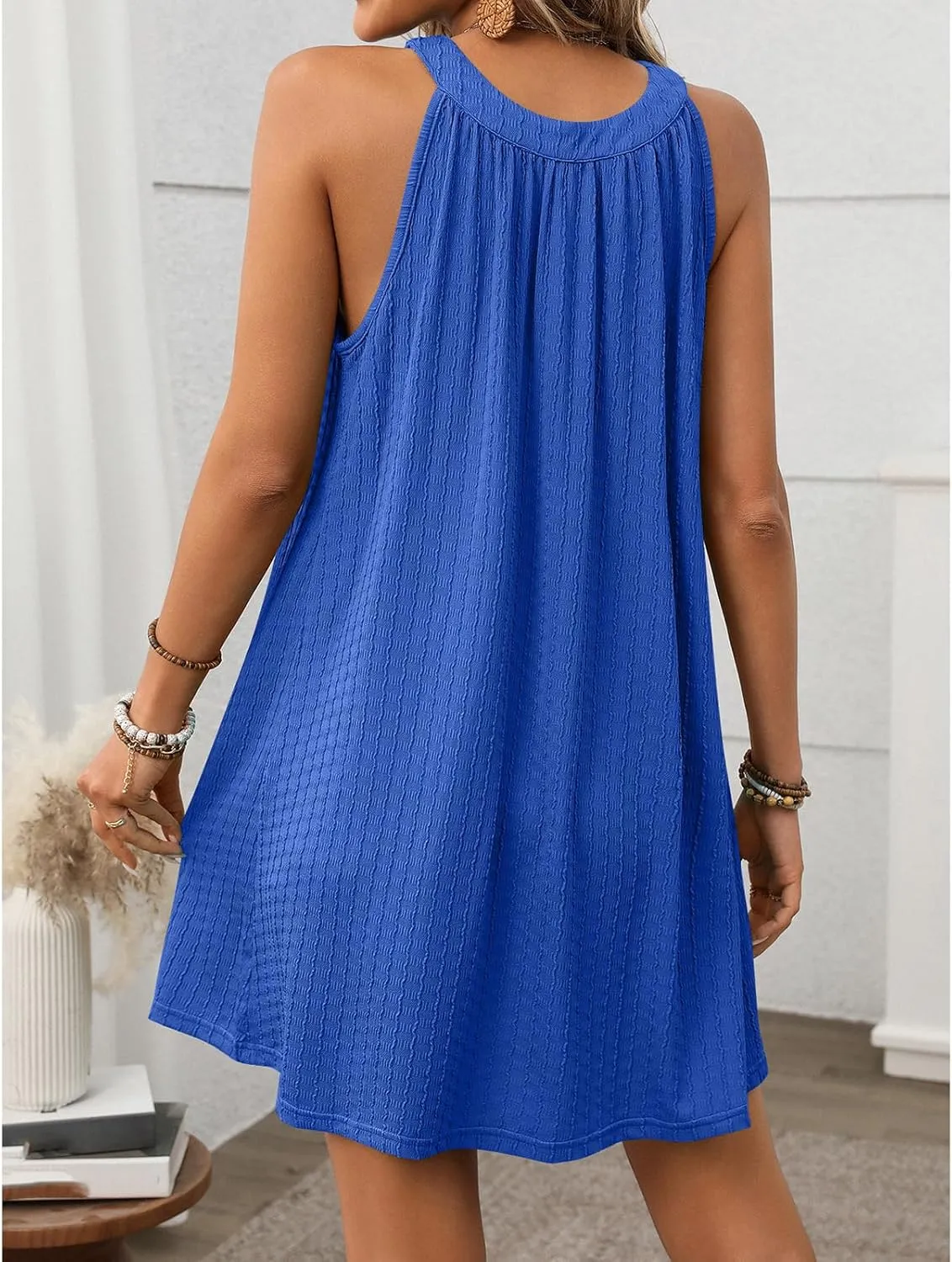 Womens Swimsuit Cover Up Dress Halter Neck Sleeveless Mini Dress Summer Flowy Beach Bikini Cover Ups Solid Dresses