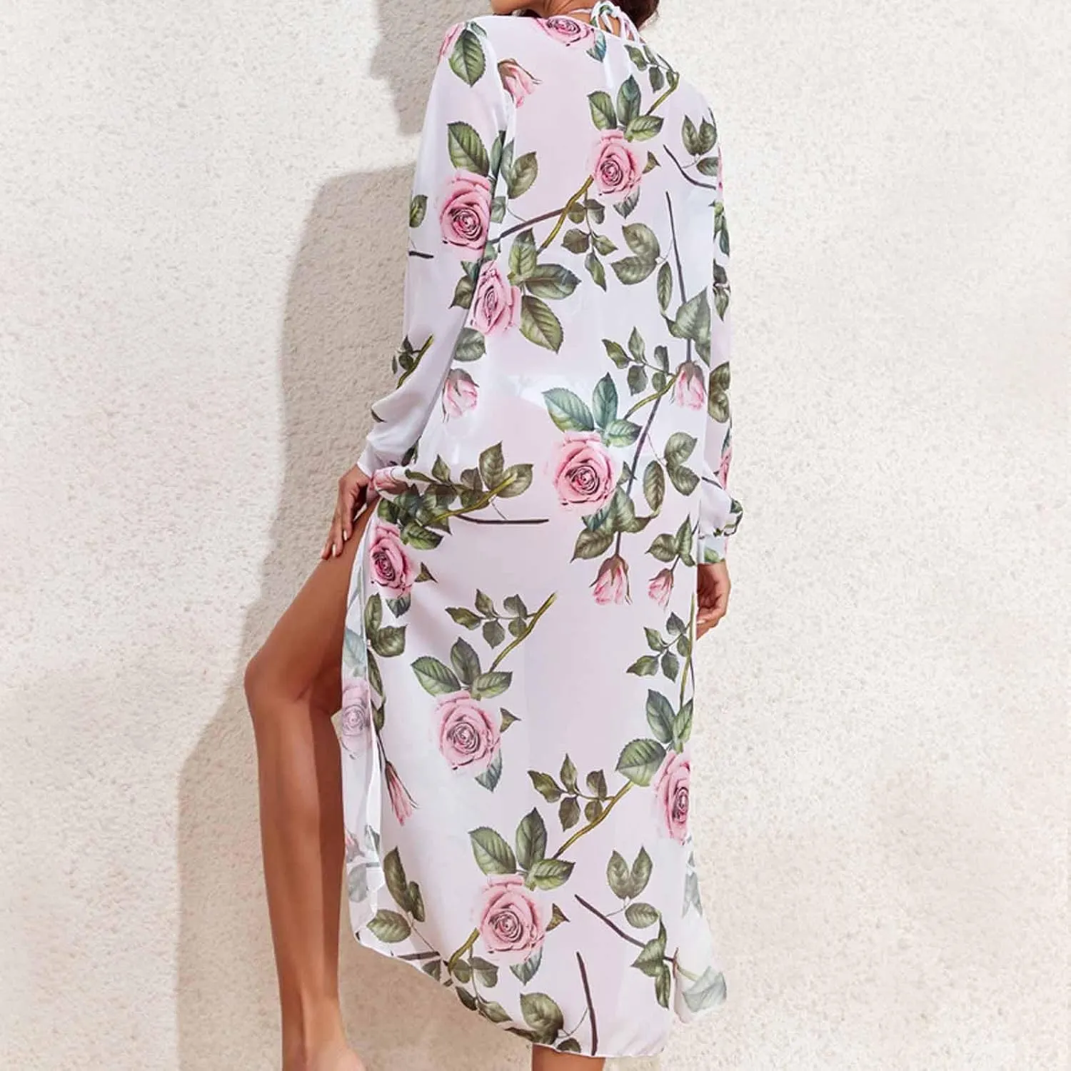 Womens Swimsuits Beach Floral Cover Up Open Front Cardigan with Bikini Sets Two Piece Bathing Suit Summer Sexy Swimwear