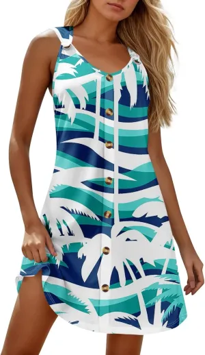 Women's Swimwear Cover Ups Casual Floral Button Dowm Beach Dress Summer Plus Size Vacation Womens Sundress