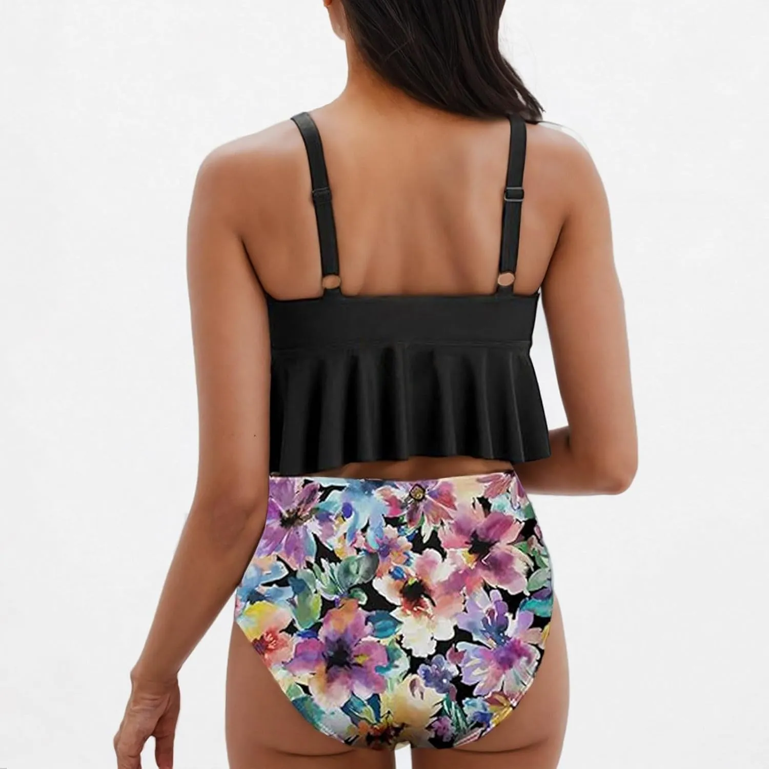 Womens Tankini Set Tropical Hawaii High Waisted Bikini Bathing Suits 2 Piece Swim Tank Top with Boy Shorts Swimsuits