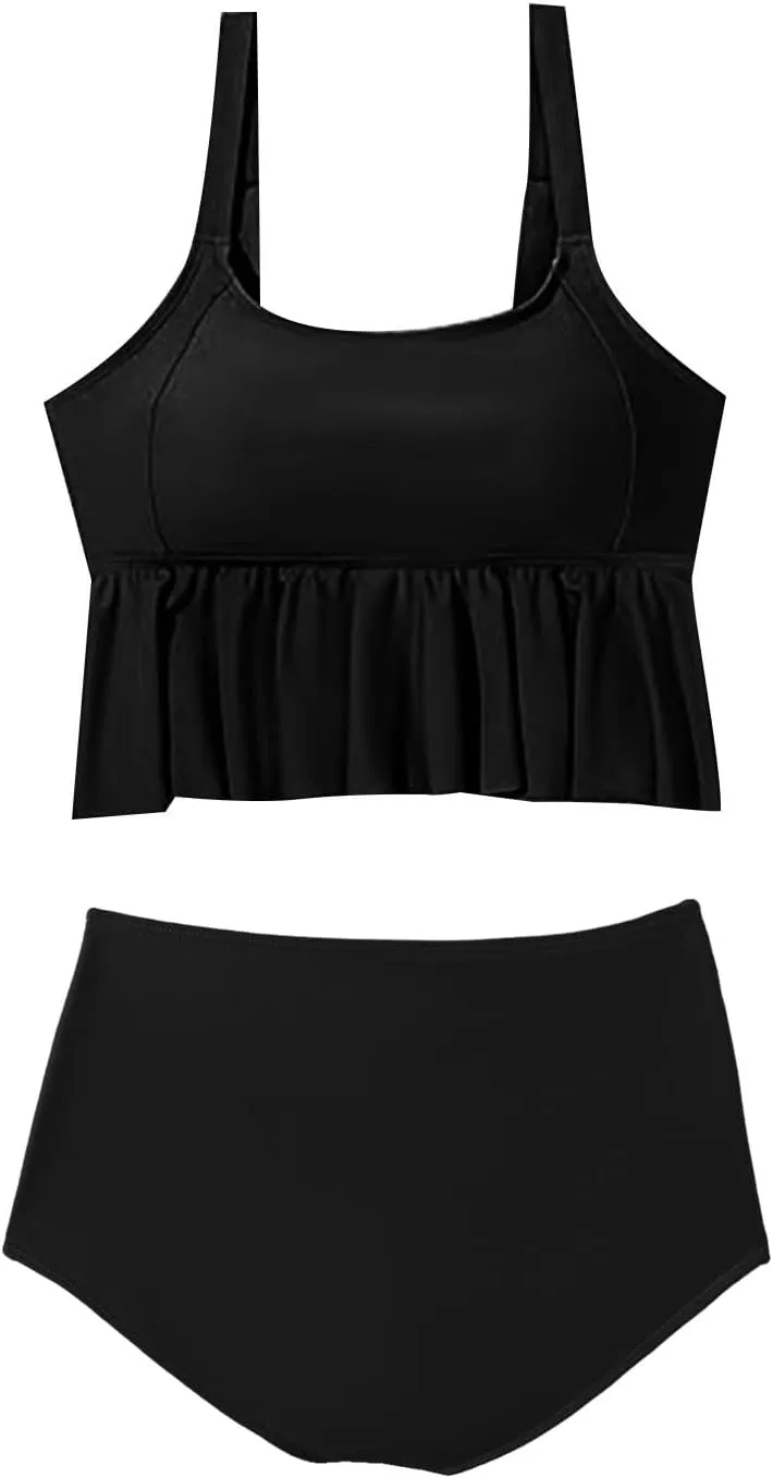 Womens Tankini Set Tropical Hawaii High Waisted Bikini Bathing Suits 2 Piece Swim Tank Top with Boy Shorts Swimsuits