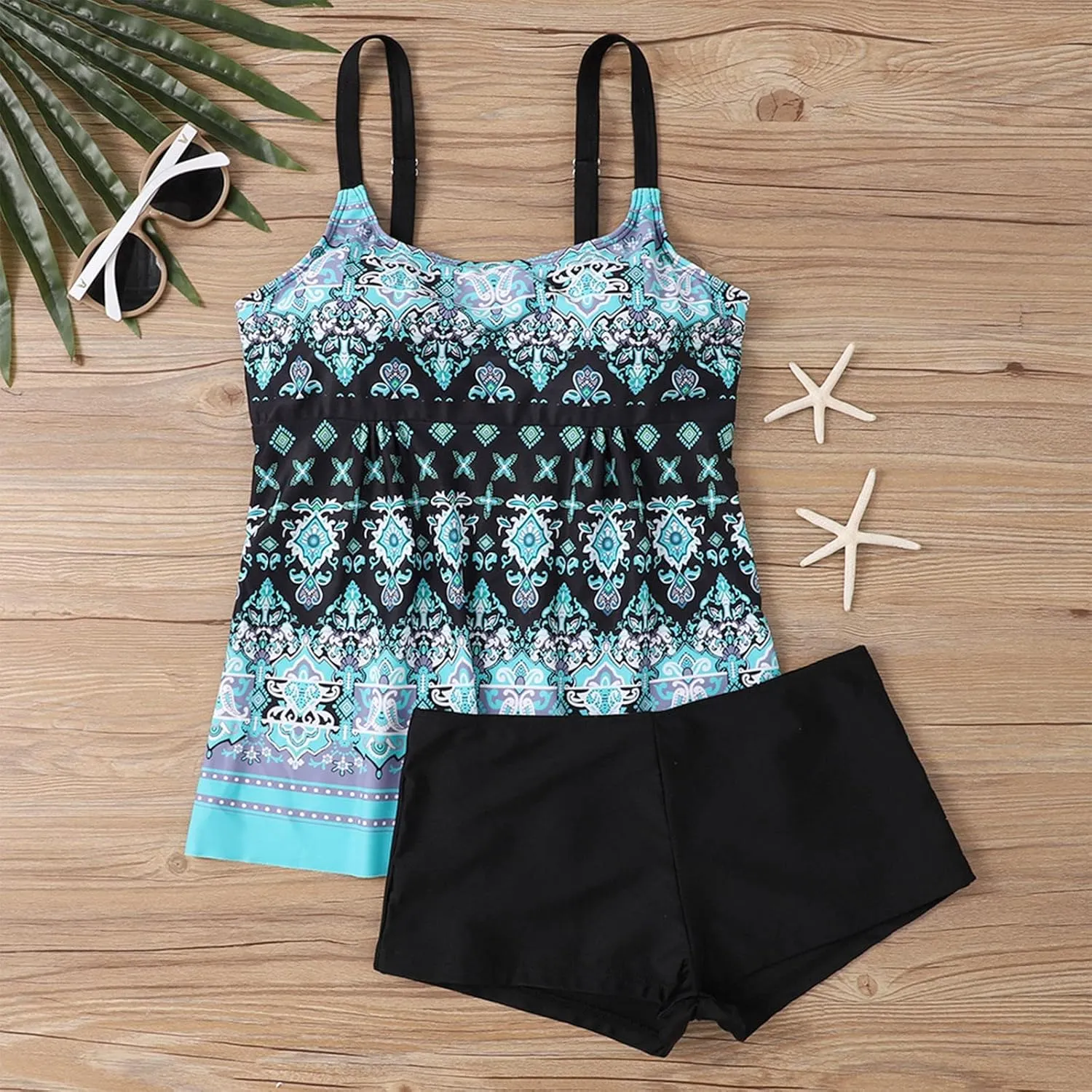 Womens Tankini Swimsuits with Shorts-2025 Summer Two Piece Swimsuit Tummy Control Tankini Bathing Suits Bulit in Bra