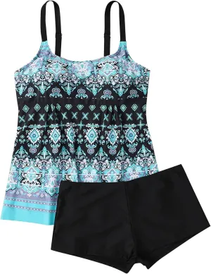 Womens Tankini Swimsuits with Shorts-2025 Summer Two Piece Swimsuit Tummy Control Tankini Bathing Suits Bulit in Bra