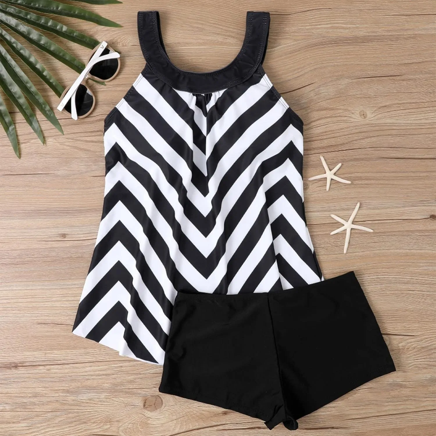 Womens Tankini Swimsuits with Shorts-2025 Summer Two Piece Swimsuit Tummy Control Tankini Bathing Suits Bulit in Bra
