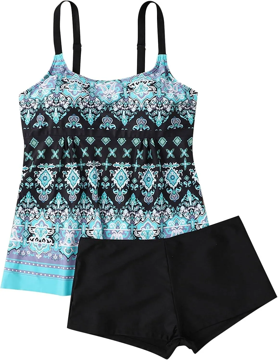 Womens Tankini Swimsuits with Shorts-2025 Summer Two Piece Swimsuit Tummy Control Tankini Bathing Suits Bulit in Bra