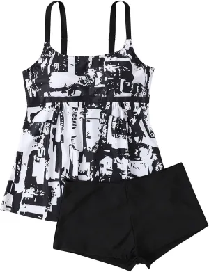 Womens Tankini Swimsuits with Shorts-2025 Summer Two Piece Swimsuit Tummy Control Tankini Bathing Suits Bulit in Bra