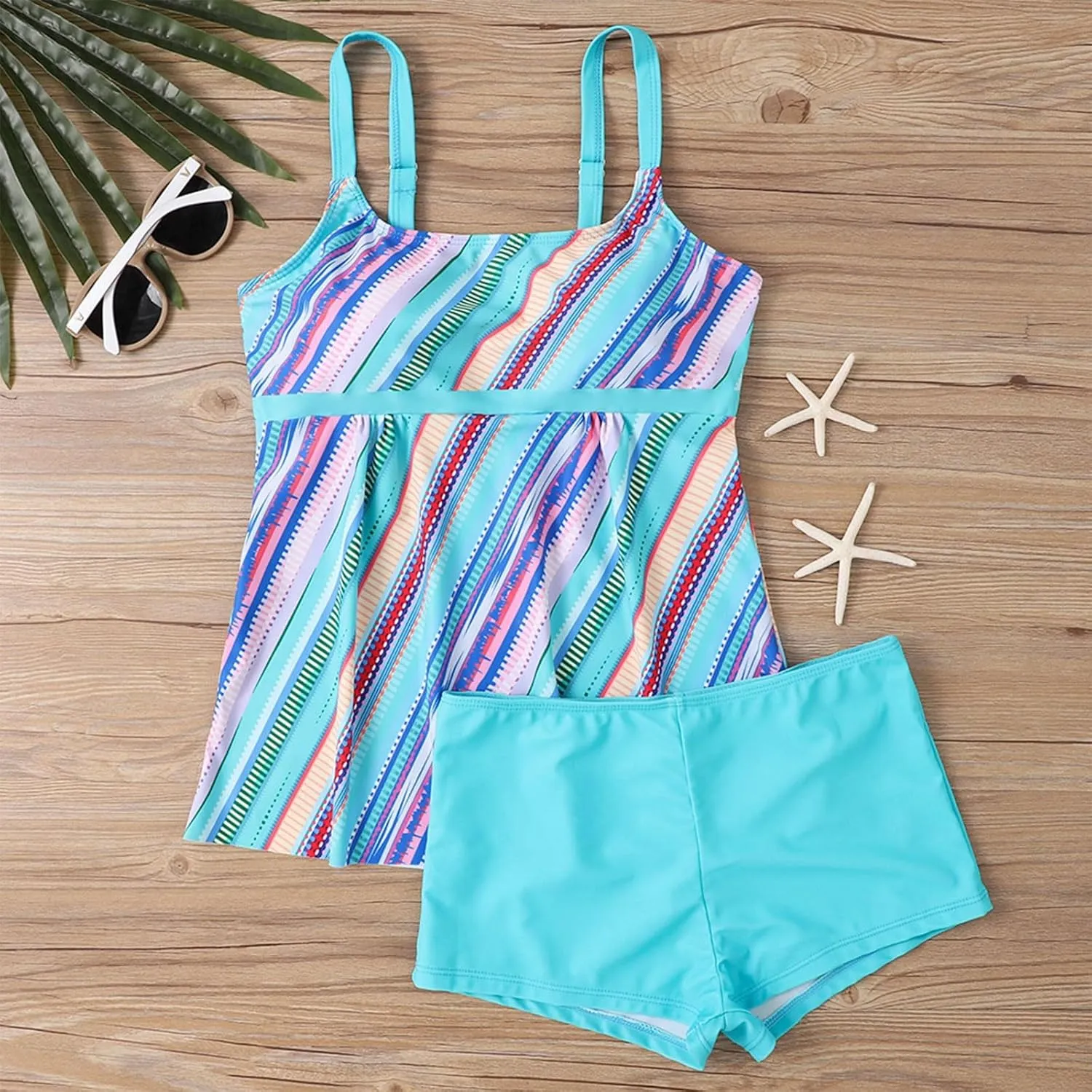 Womens Tankini Swimsuits with Shorts-2025 Summer Two Piece Swimsuit Tummy Control Tankini Bathing Suits Bulit in Bra