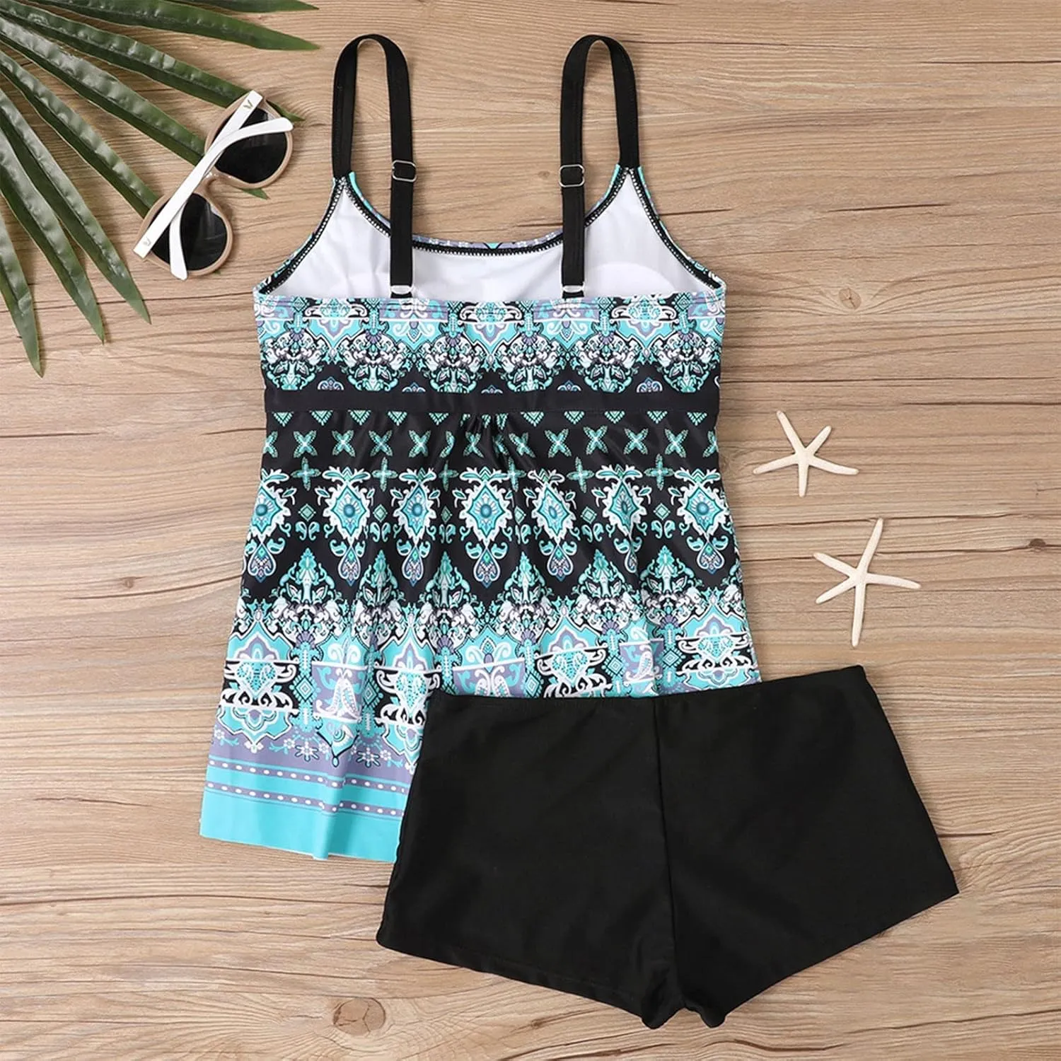 Womens Tankini Swimsuits with Shorts-2025 Summer Two Piece Swimsuit Tummy Control Tankini Bathing Suits Bulit in Bra