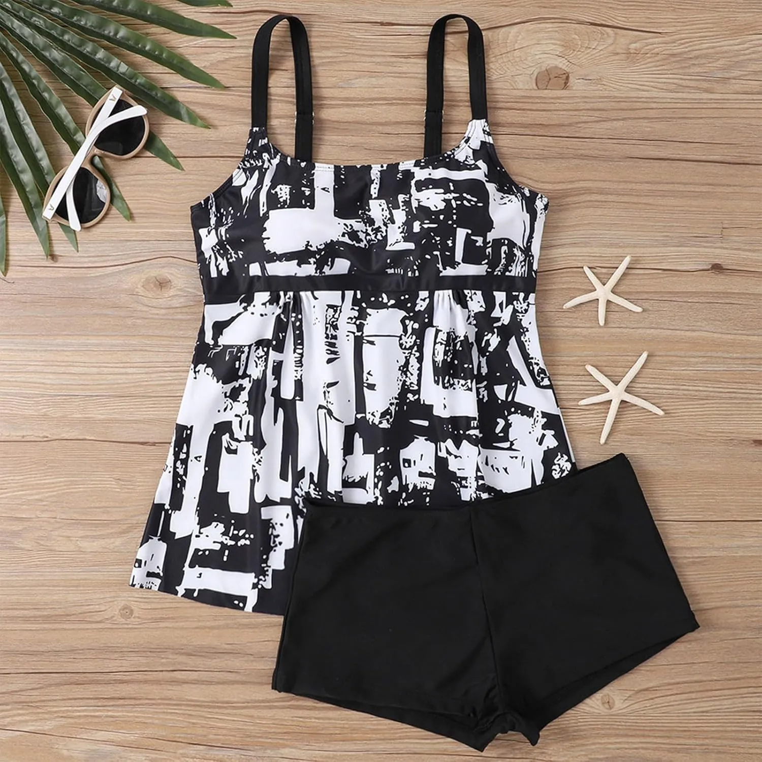 Womens Tankini Swimsuits with Shorts-2025 Summer Two Piece Swimsuit Tummy Control Tankini Bathing Suits Bulit in Bra