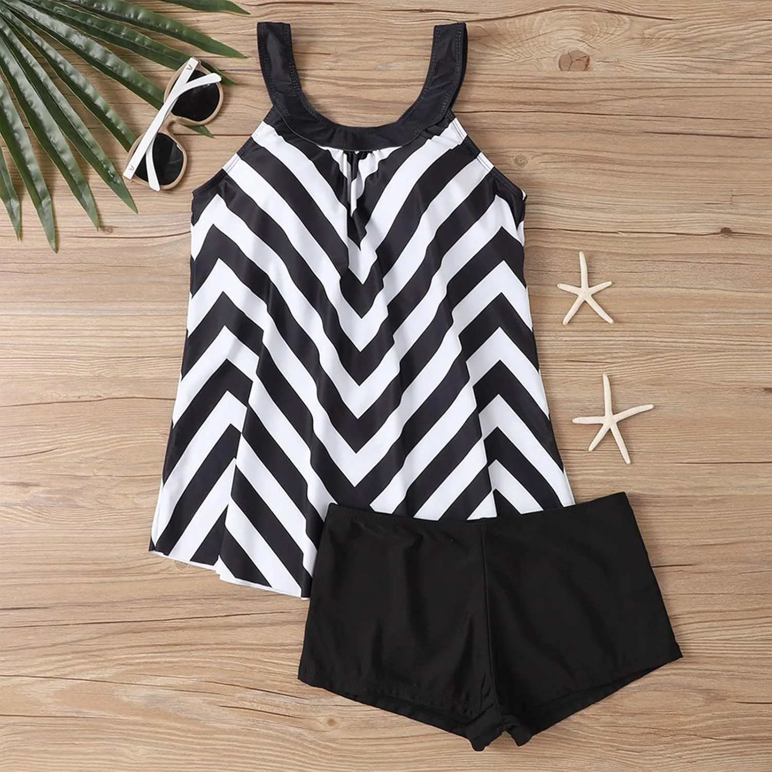 Womens Tankini Swimsuits with Shorts-2025 Summer Two Piece Swimsuit Tummy Control Tankini Bathing Suits Bulit in Bra