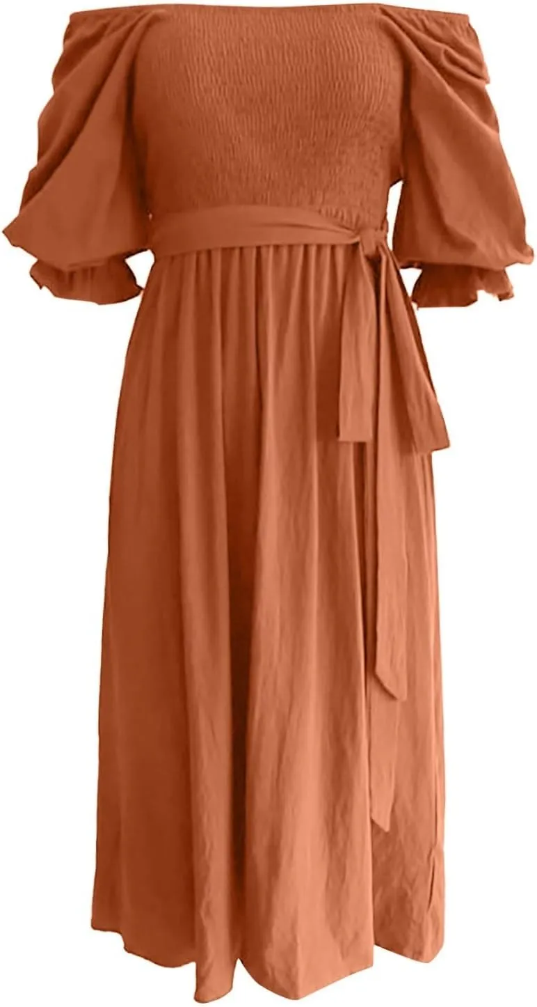 Womens Tie Rope Belt Ruffle Trim Sleeves Wear Fashion Elegant Dress Knit Sleeveless Dress Girls Knee Length