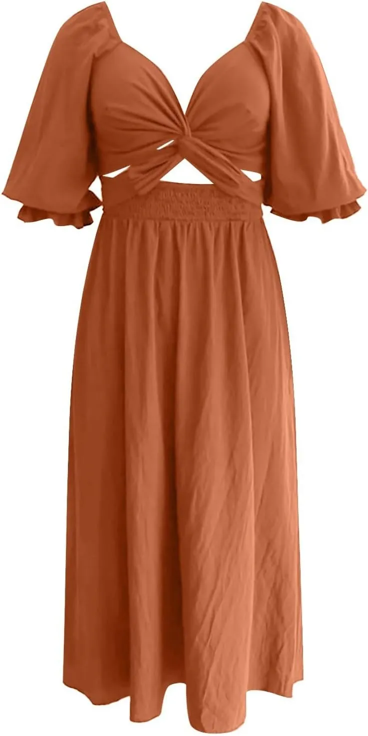 Womens Tie Rope Belt Ruffle Trim Sleeves Wear Fashion Elegant Dress Knit Sleeveless Dress Girls Knee Length