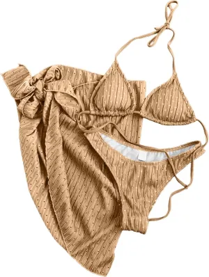 Womens Triangle String Bikini Sets Sexy Cheeky Push up High Cut 2 Piece Bathing Suit Summer Beach Swimsuit with Skirt