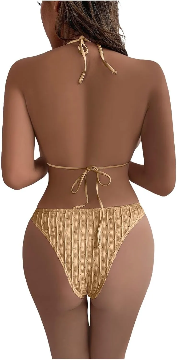 Womens Triangle String Bikini Sets Sexy Cheeky Push up High Cut 2 Piece Bathing Suit Summer Beach Swimsuit with Skirt