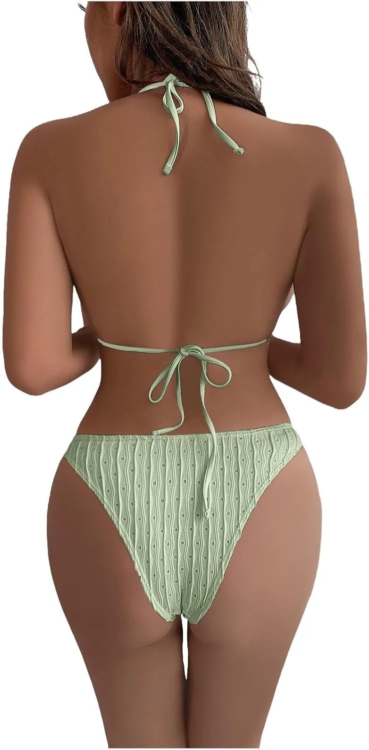 Womens Triangle String Bikini Sets Sexy Cheeky Push up High Cut 2 Piece Bathing Suit Summer Beach Swimsuit with Skirt