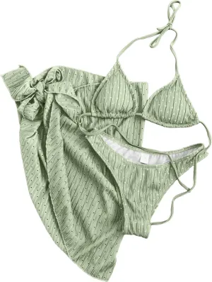 Womens Triangle String Bikini Sets Sexy Cheeky Push up High Cut 2 Piece Bathing Suit Summer Beach Swimsuit with Skirt