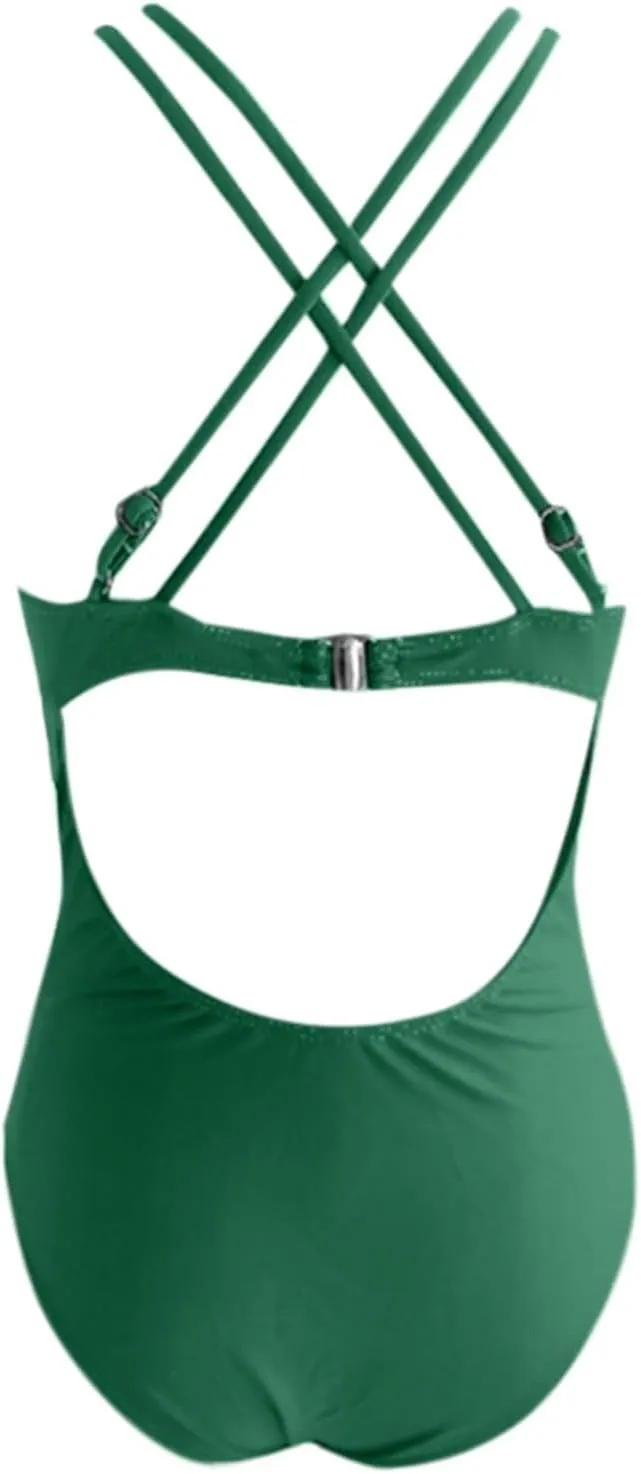 Women's Tummy Control Monokinis Swimsuits One Piece Neon Color Block Swimwear Deep V Neck Slimming Bathing Suit