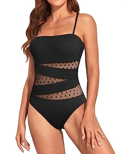 Women's Tummy Control One Piece Swimsuits Strapless Bandeau Halter Swimwear