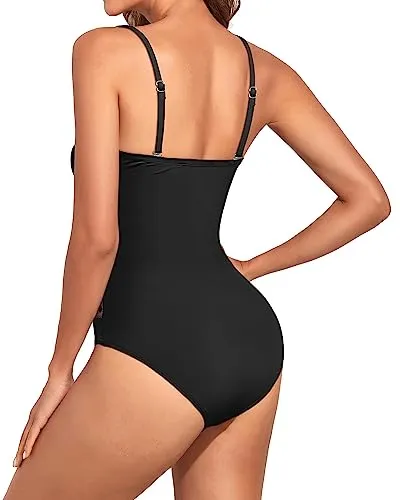 Women's Tummy Control One Piece Swimsuits Strapless Bandeau Halter Swimwear