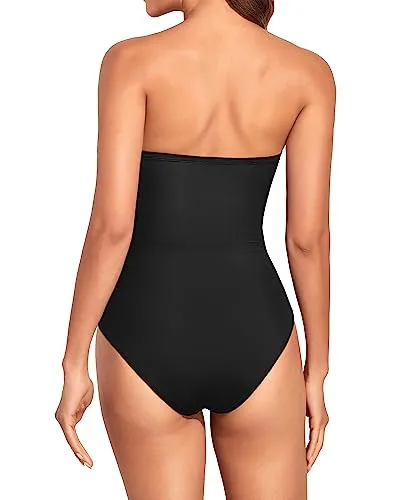 Women's Tummy Control One Piece Swimsuits Strapless Bandeau Halter Swimwear