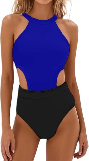 Women's Tummy Control Swimsuits Scalloped Ribbed Tummy Control Swimsuit Retro Square Neck Modest Bathing Suits