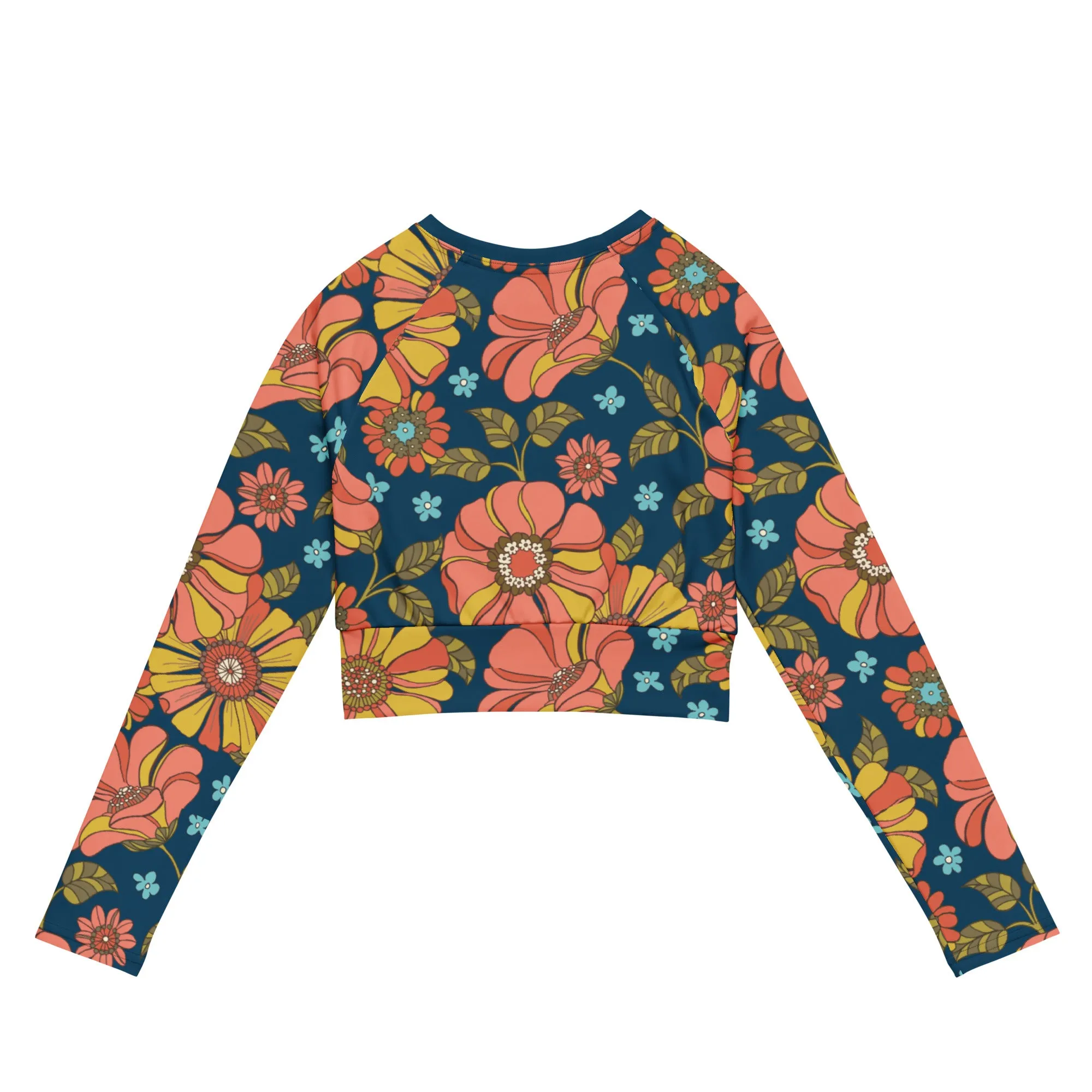 Women's UPF 50 Cropped Rash Guard Top, Retro Floral