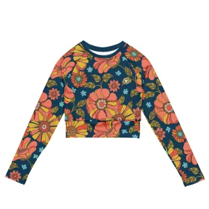Women's UPF 50 Cropped Rash Guard Top, Retro Floral