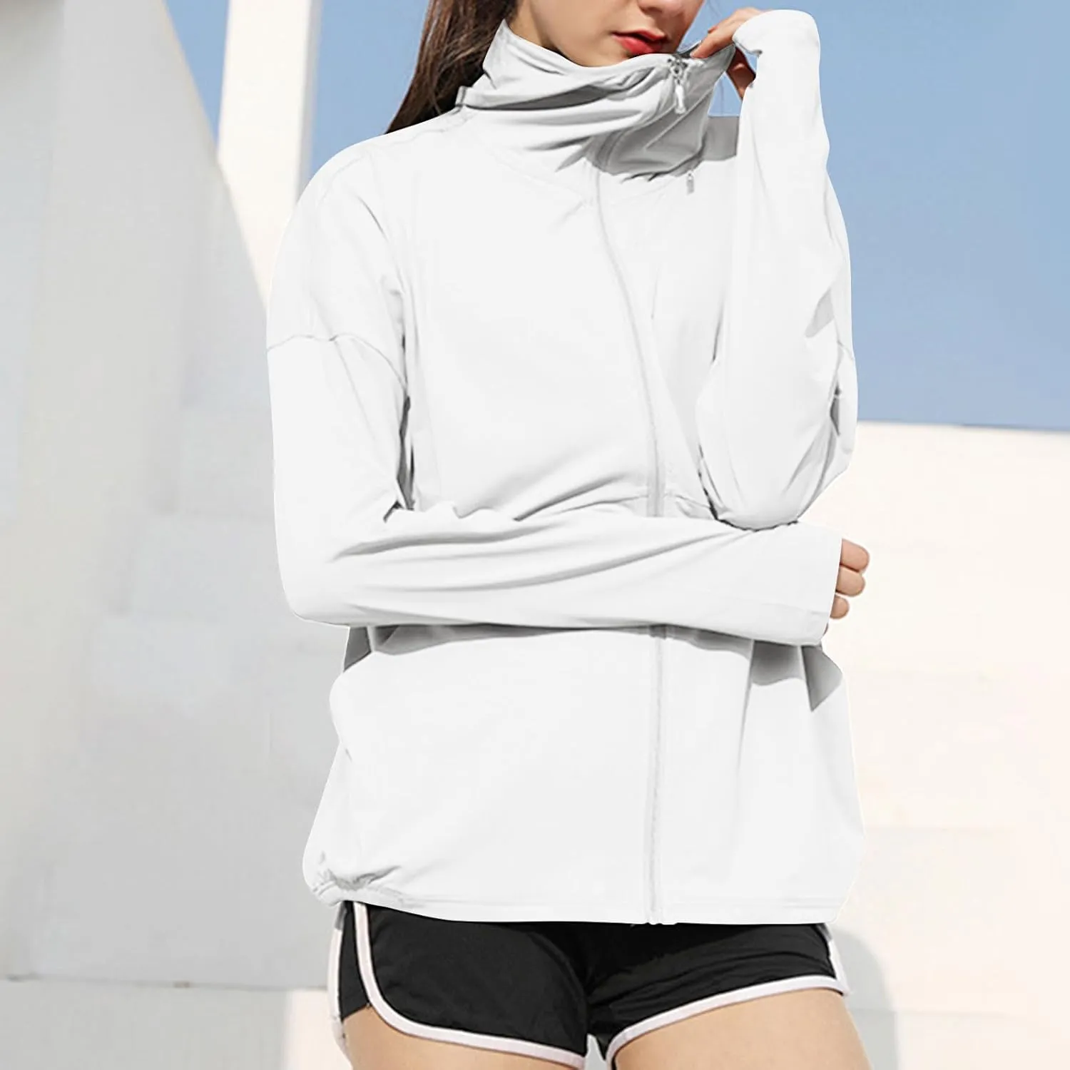 Womens UPF50  Long Sleeve Sun Shirt UV Protection Hoodie Hiking Workout Tops Quick Dry Outdoor Light Athletic Jackets