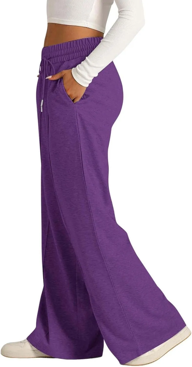 Womens Wide Leg Sweatpants High Waist Cotton Baggy Casual Drawstring Sports Athletic Sweat Pants with Pockets