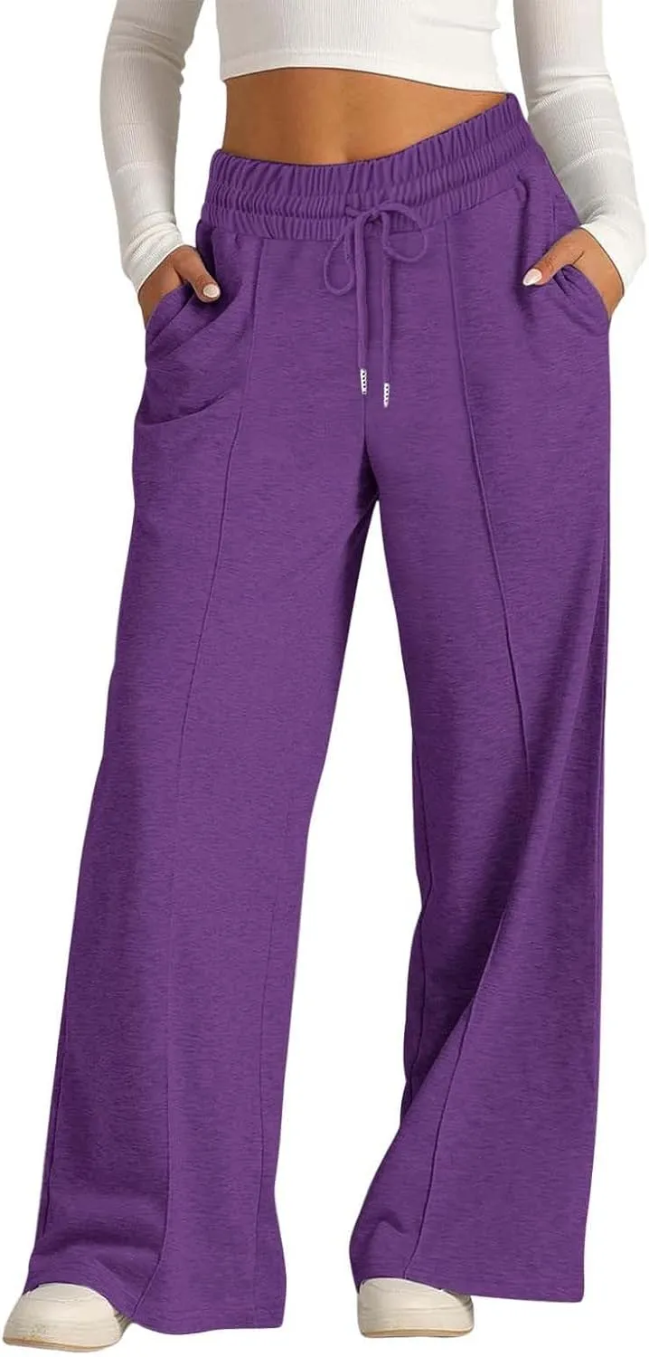 Womens Wide Leg Sweatpants High Waist Cotton Baggy Casual Drawstring Sports Athletic Sweat Pants with Pockets