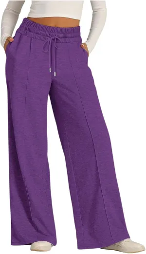 Womens Wide Leg Sweatpants High Waist Cotton Baggy Casual Drawstring Sports Athletic Sweat Pants with Pockets