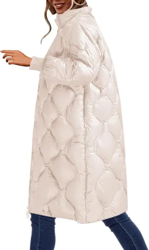 Women's Winter Glossy Down Jacket Ultralight Long Down Outerwear Puffer Jacket Hooded Coat Long-Sleeve Full-Zip Windproof