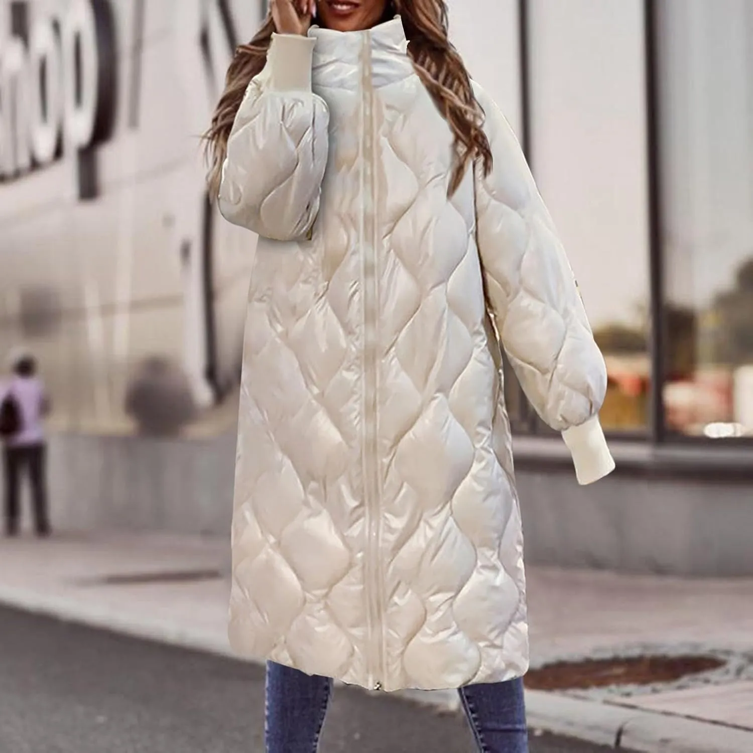 Women's Winter Glossy Down Jacket Ultralight Long Down Outerwear Puffer Jacket Hooded Coat Long-Sleeve Full-Zip Windproof
