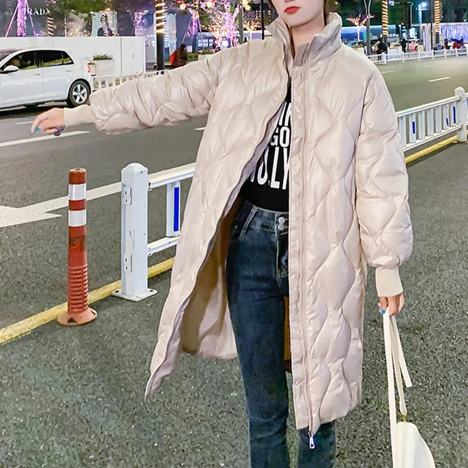 Women's Winter Glossy Down Jacket Ultralight Long Down Outerwear Puffer Jacket Hooded Coat Long-Sleeve Full-Zip Windproof
