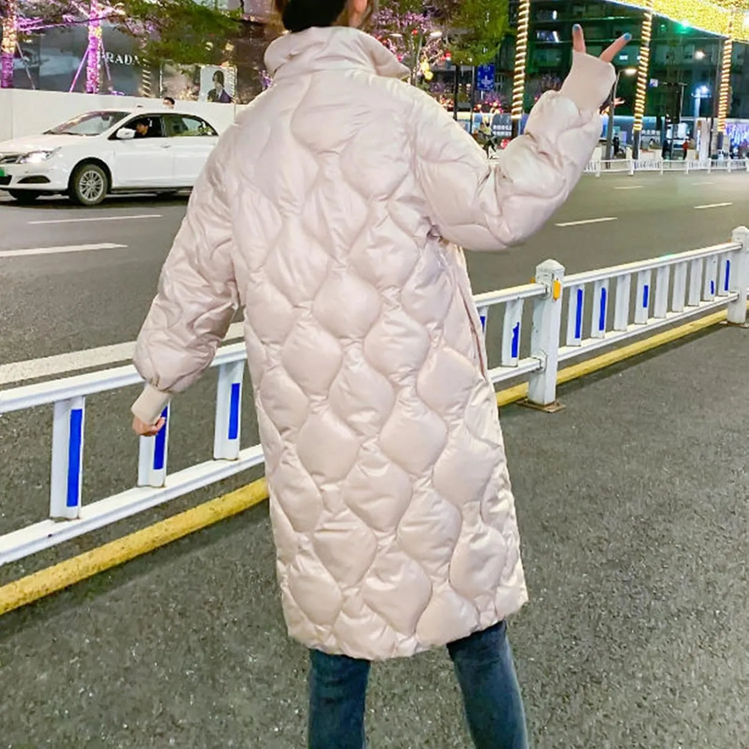 Women's Winter Glossy Down Jacket Ultralight Long Down Outerwear Puffer Jacket Hooded Coat Long-Sleeve Full-Zip Windproof