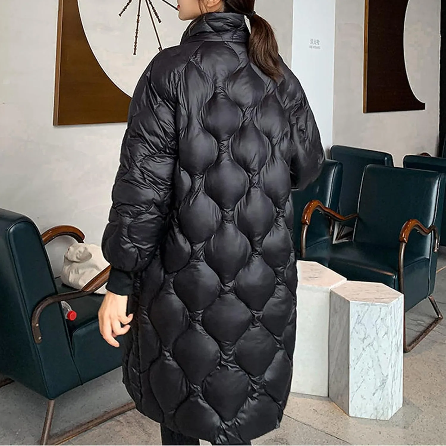 Women's Winter Glossy Down Jacket Ultralight Long Down Outerwear Puffer Jacket Hooded Coat Warm Padded with Hood Zip-Up Parka