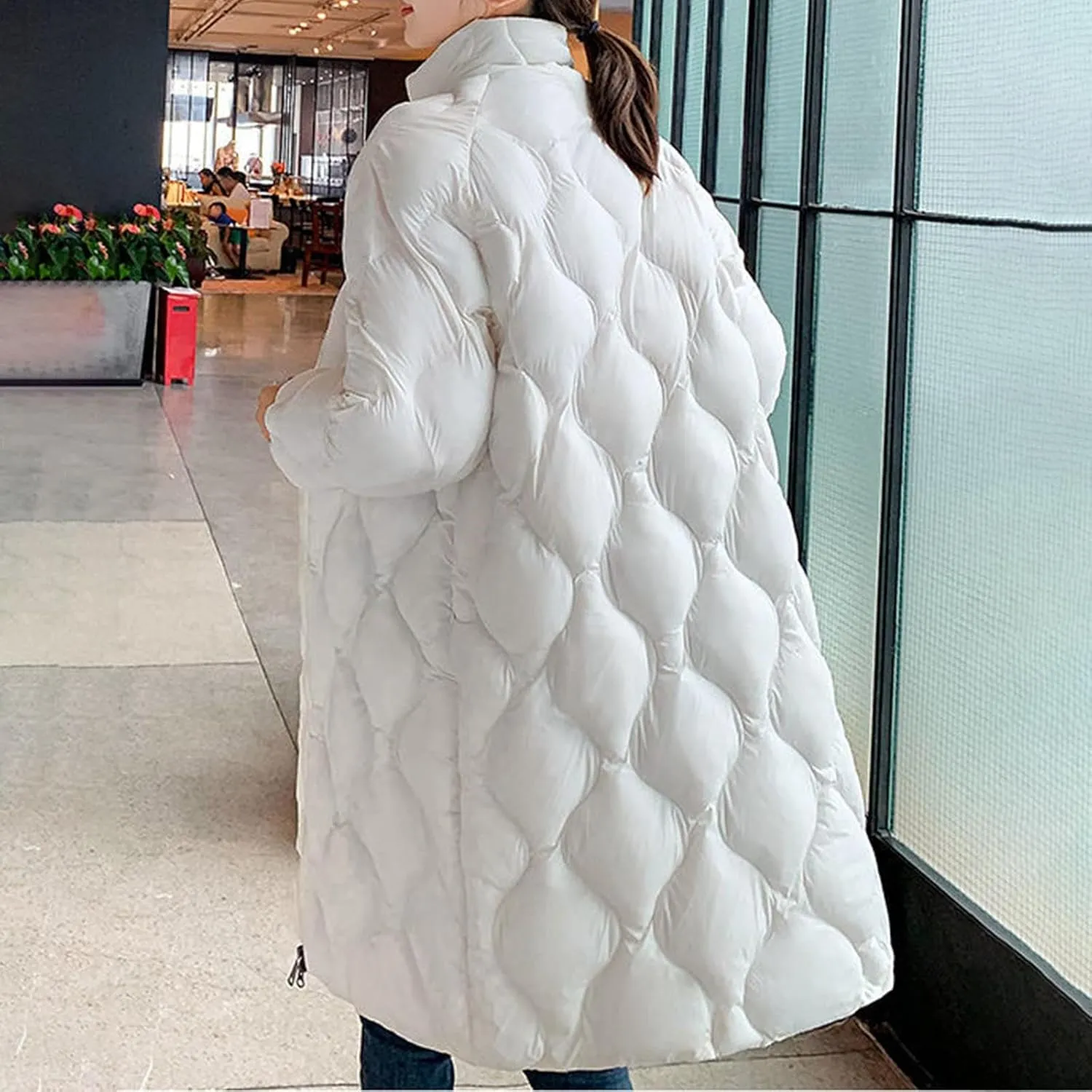 Women's Winter Glossy Down Jacket Ultralight Long Down Outerwear Puffer Jacket Hooded Coat Warm Padded with Hood Zip-Up Parka